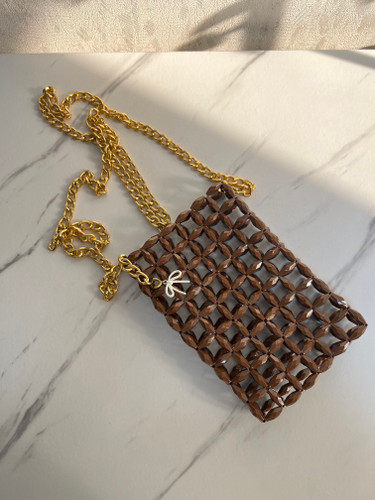 کیف مرواریدی موبایلی گندمی